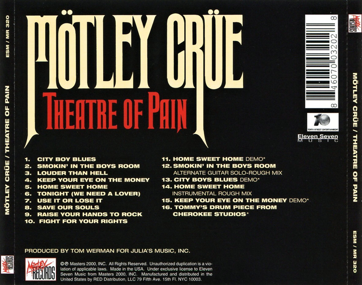 Cartula Trasera de Motley Crue - Theatre Of Pain (Special Edition)