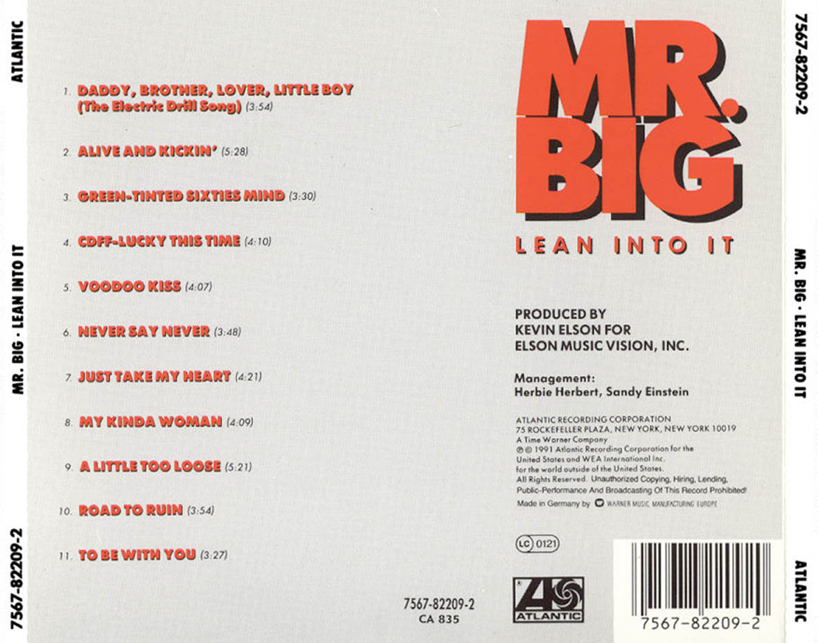 Cartula Trasera de Mr. Big - Lean Into It