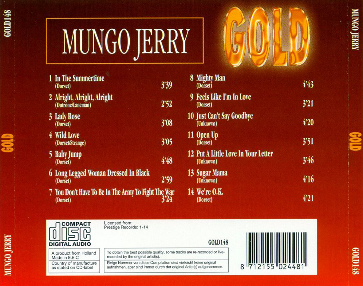 Cartula Trasera de Mungo Jerry - Gold