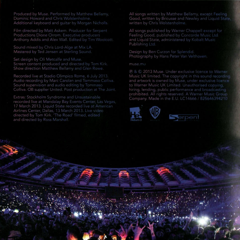 Cartula Interior Frontal de Muse - Live At Rome Olympic Stadium