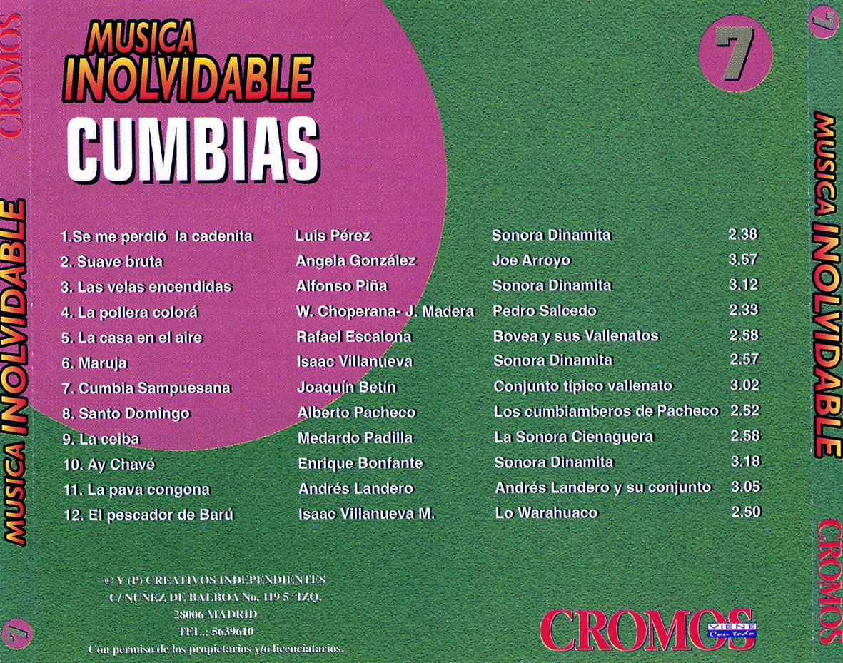 Cartula Trasera de Musica Inolvidable 7: Cumbias