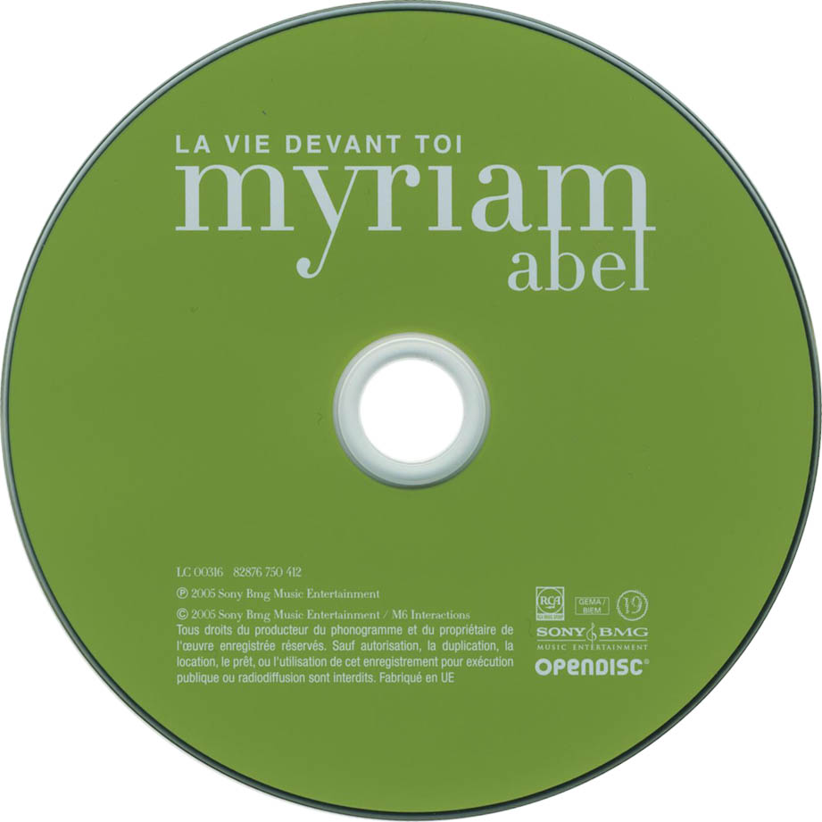 Cartula Cd de Myriam Abel - La Vie Devant Toi