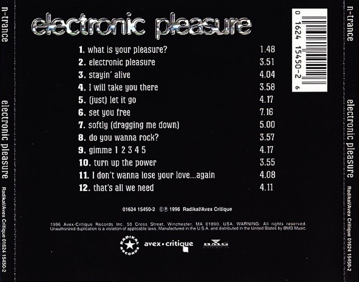 Carátula Trasera de N-Trance - Electronic Pleasure (1996)
