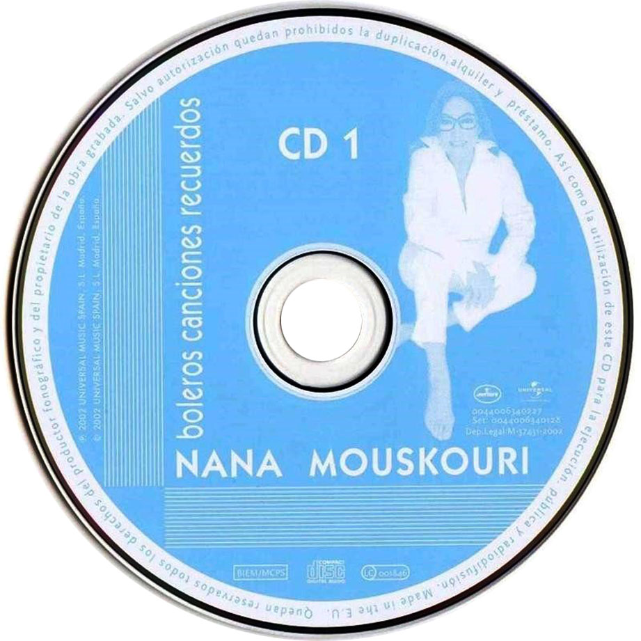 Cartula Cd1 de Nana Mouskouri - Boleros Canciones Recuerdos