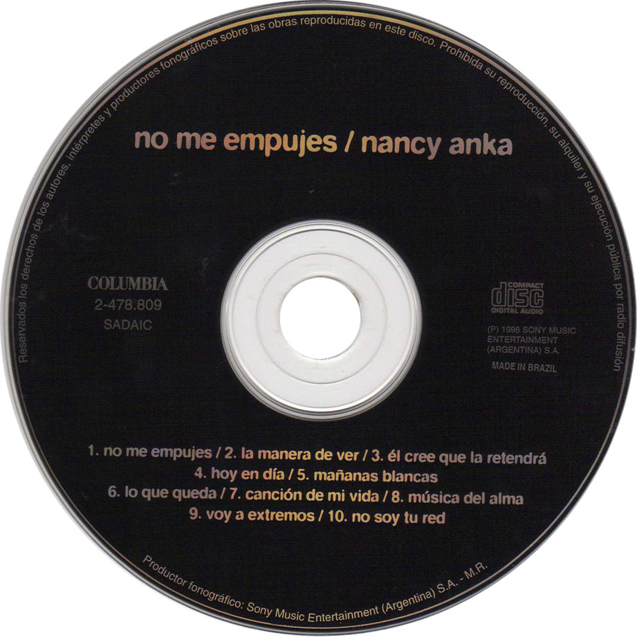 Cartula Cd de Nancy Anka - No Me Empujes