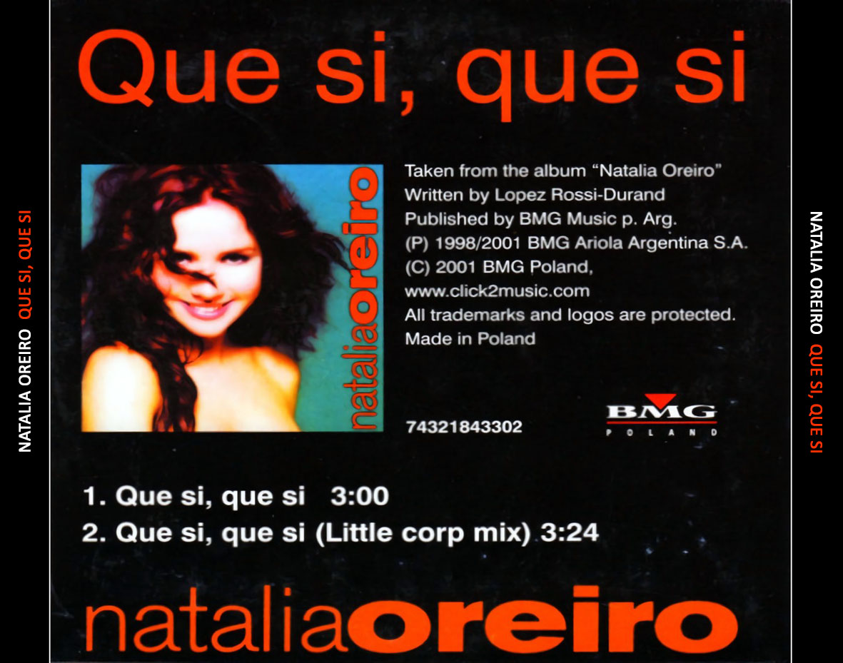 Cartula Trasera de Natalia Oreiro - Que Si, Que Si (Cd Single)
