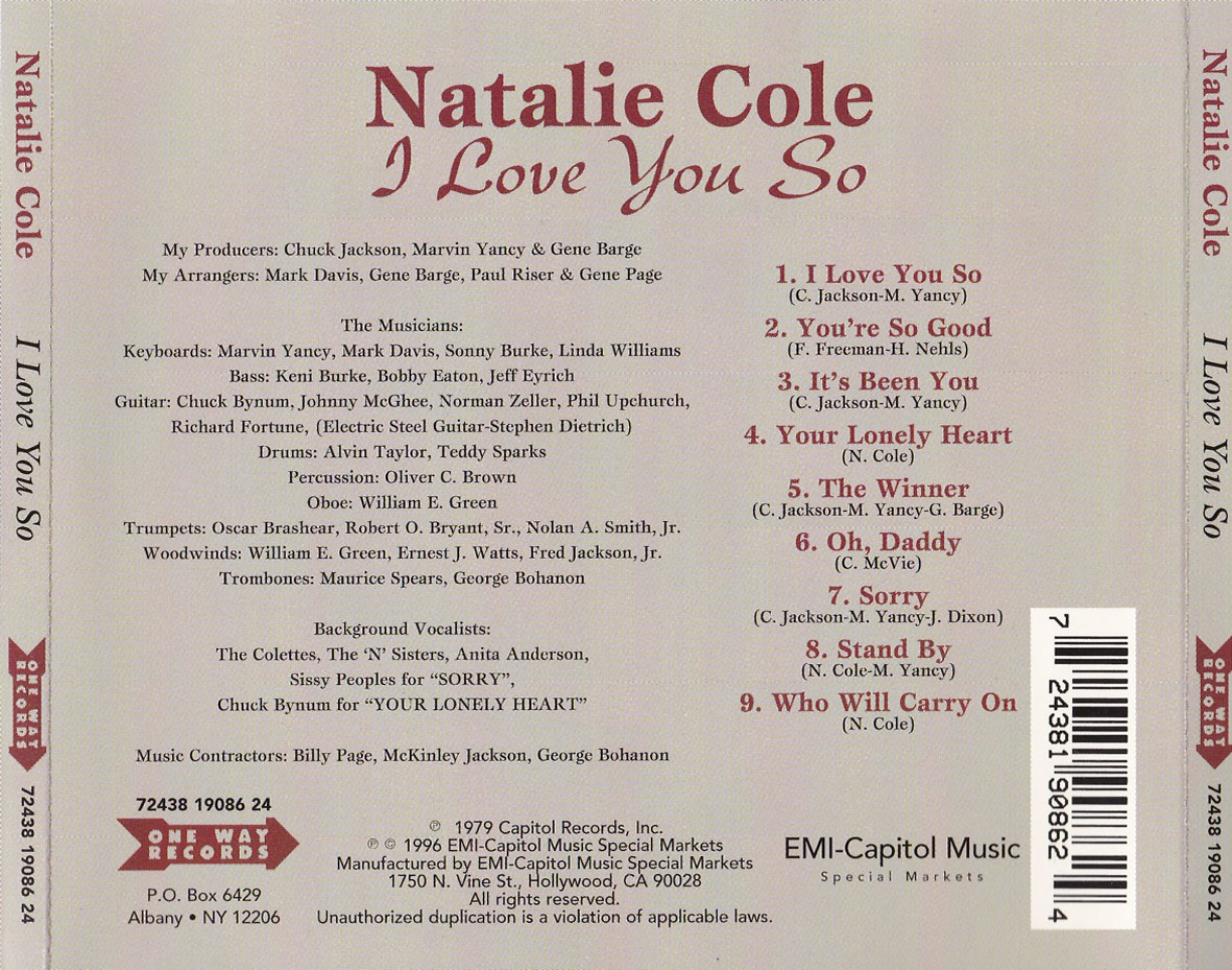 Cartula Trasera de Natalie Cole - I Love You So