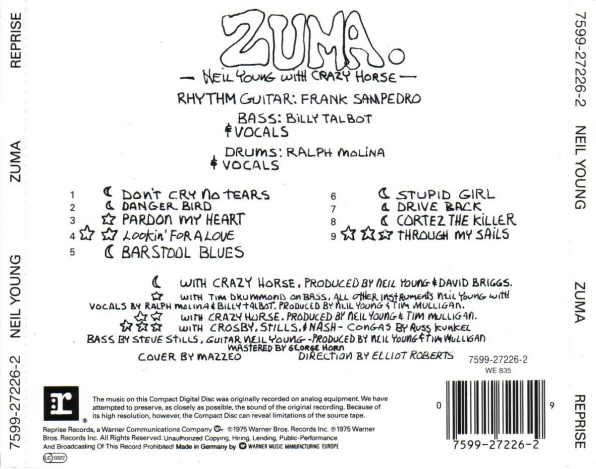 Cartula Trasera de Neil Young & Crazy Horse - Zuma