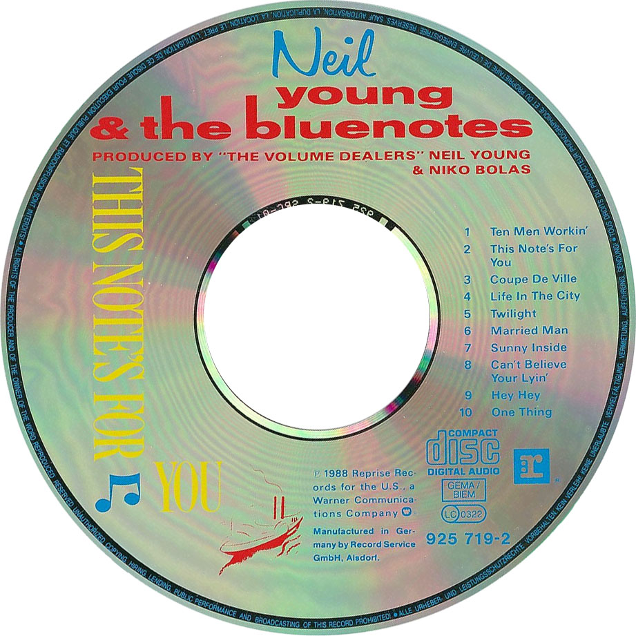Carátula Cd de Neil Young & The Bluenotes - This Note's For You