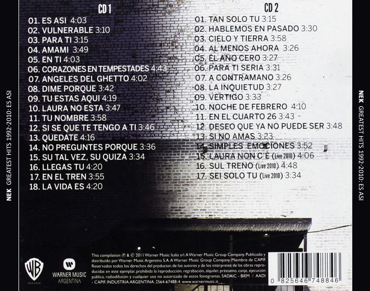 Cartula Trasera de Nek - Greatest Hits 1992-2010: Es Asi