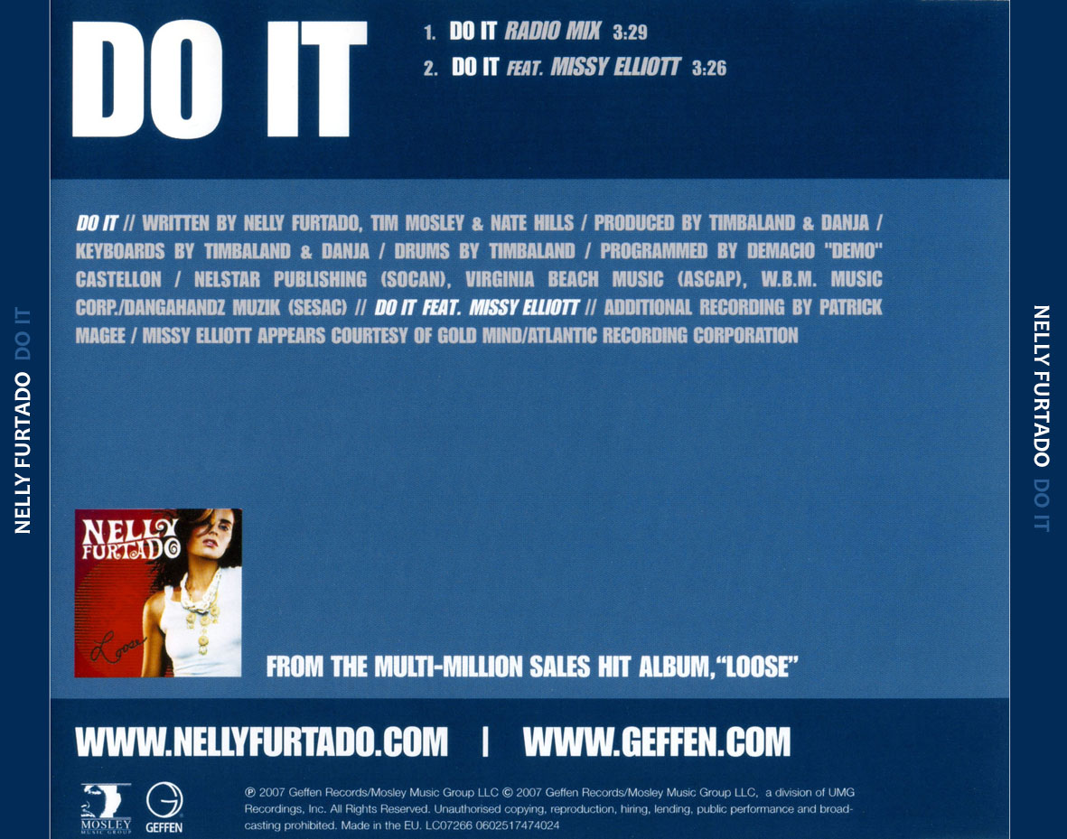 Cartula Trasera de Nelly Furtado - Do It (Cd Single)