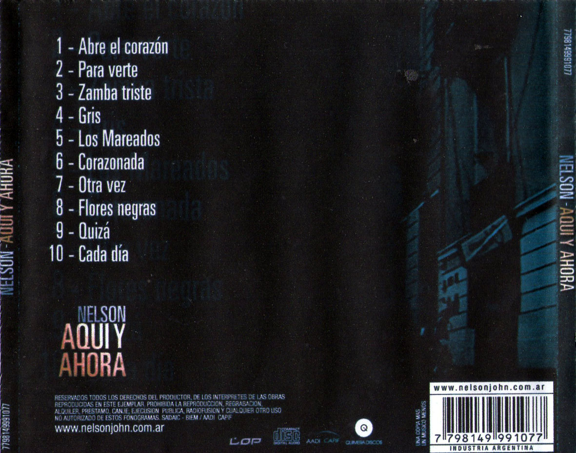 Cartula Trasera de Nelson John - Aqui Y Ahora