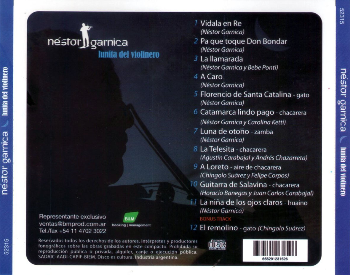 Cartula Trasera de Nestor Garnica - Lunita Del Violinero