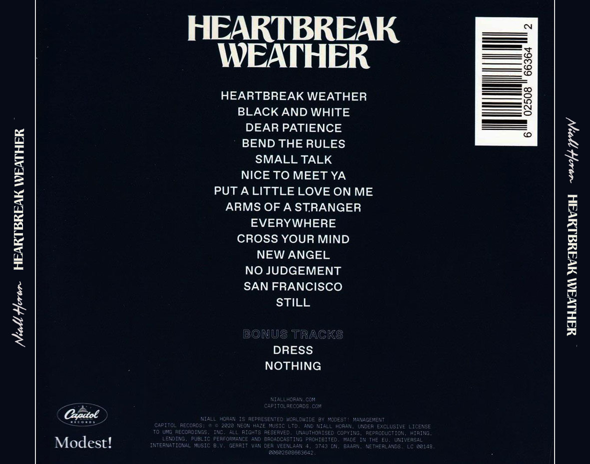 Cartula Trasera de Niall Horan - Heartbreak Weather (Target Edition)