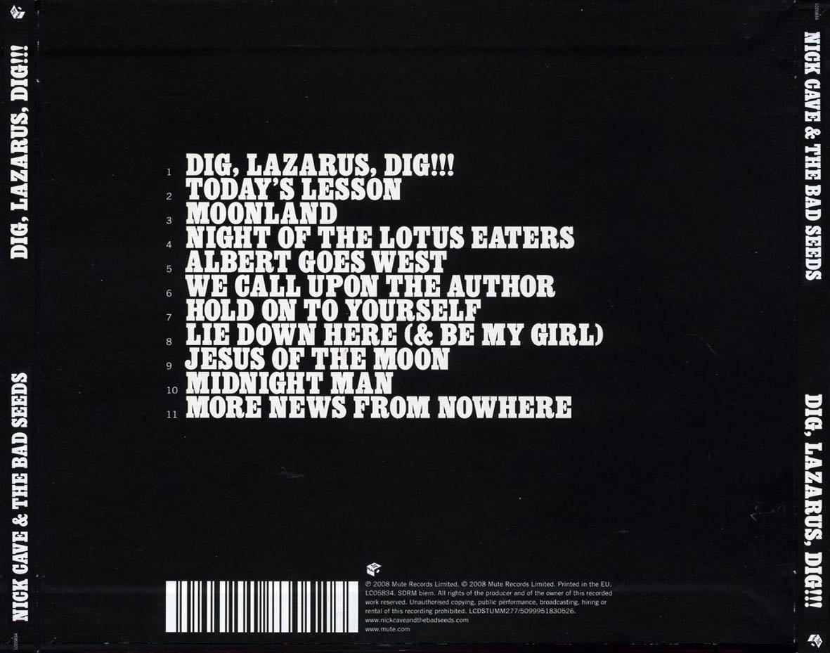 Cartula Trasera de Nick Cave & The Bad Seeds - Dig, Lazarus, Dig!!!