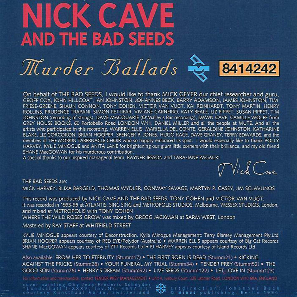 Cartula Interior Frontal de Nick Cave & The Bad Seeds - Murder Ballads