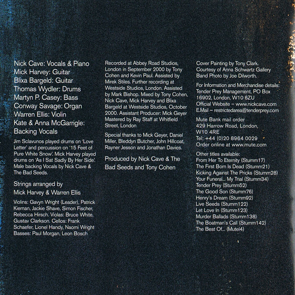 Cartula Interior Frontal de Nick Cave & The Bad Seeds - No More Shall We Part