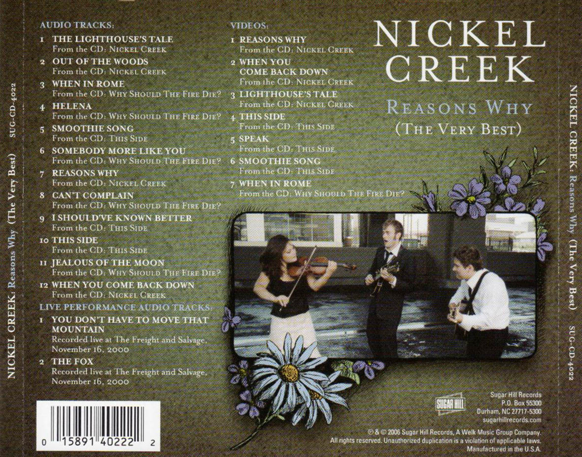 Cartula Trasera de Nickel Creek - Reasons Why (The Very Best)