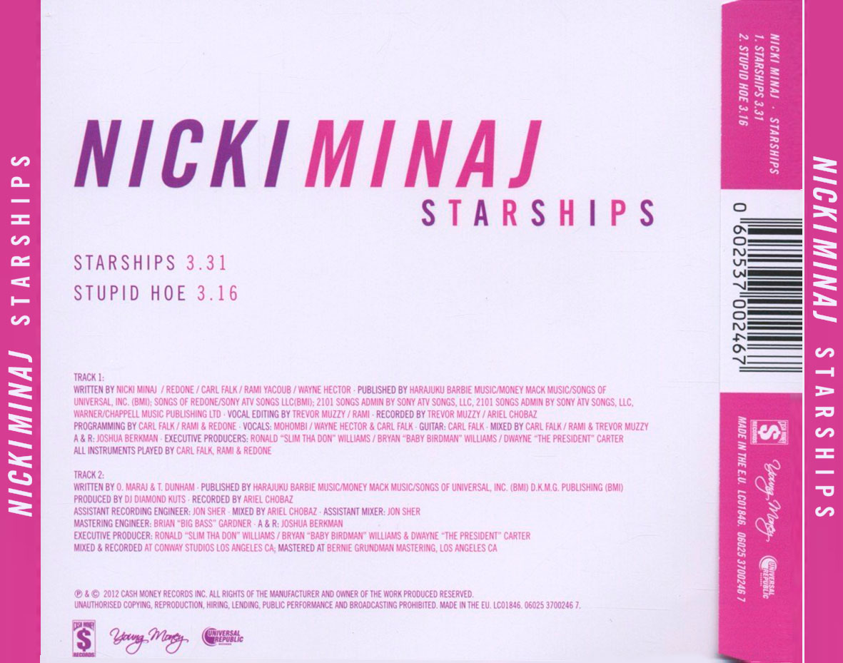 Cartula Trasera de Nicki Minaj - Starships (Cd Single)