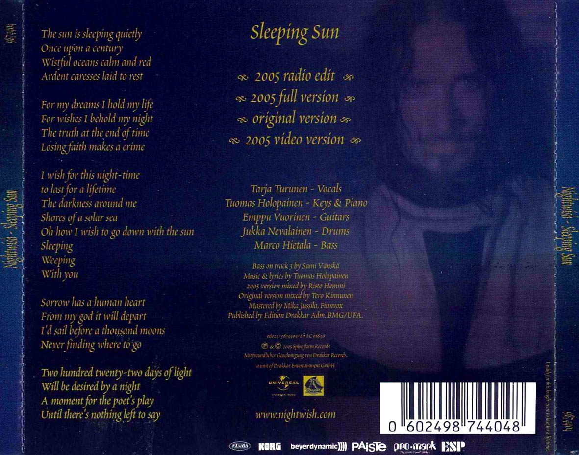 Cartula Trasera de Nightwish - Sleeping Sun (Cd Single)