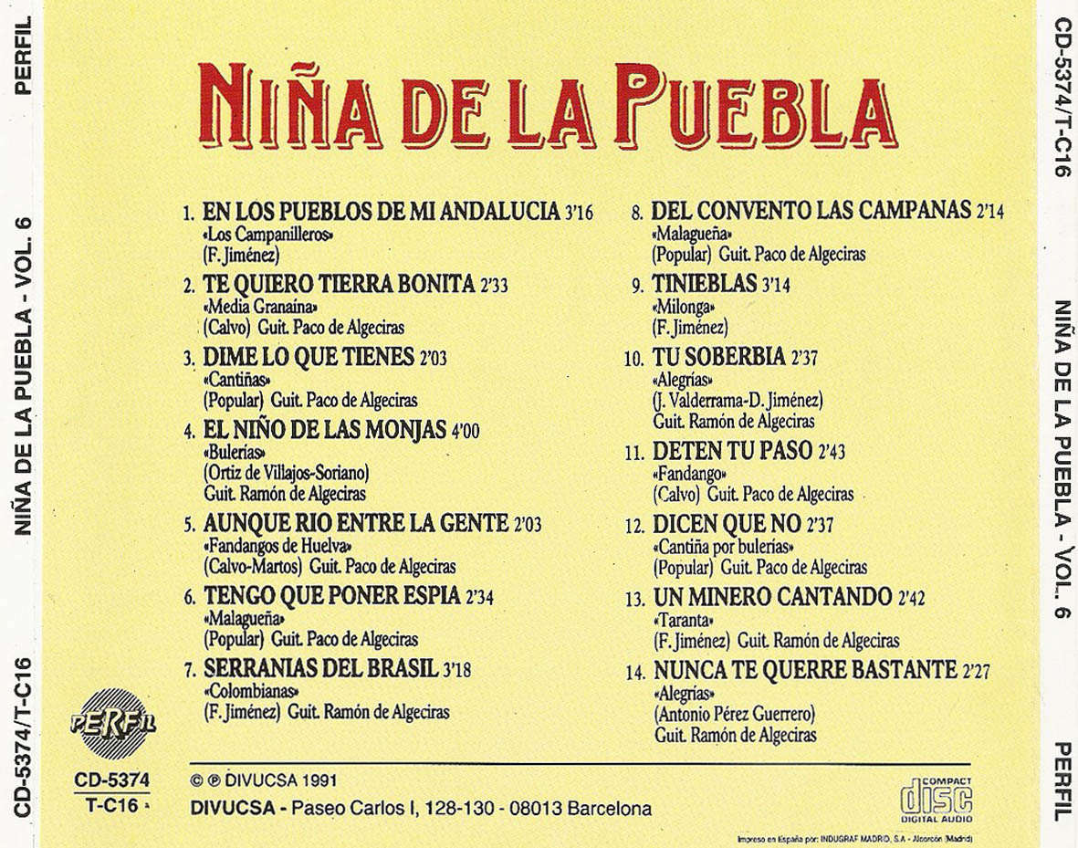 Cartula Trasera de Nia De La Puebla - Volumen 6