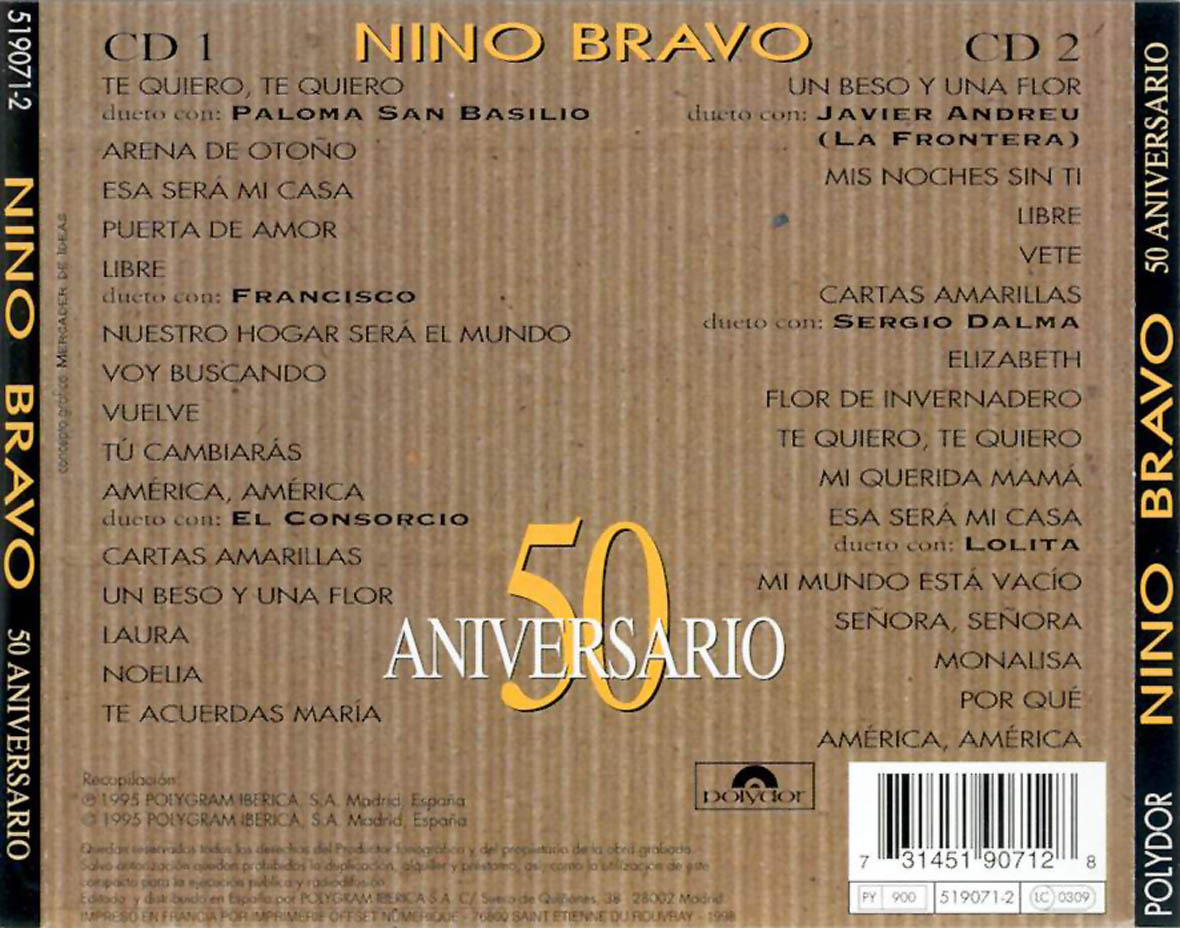 Cartula Trasera de Nino Bravo - 50 Aniversario
