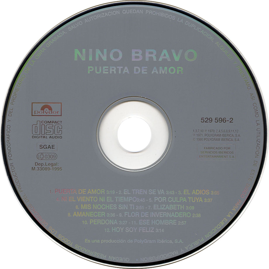 Cartula Cd de Nino Bravo - Puerta De Amor (Remasterizado)