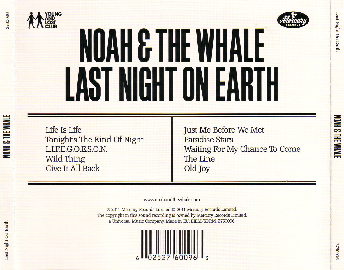 Cartula Trasera de Noah And The Whale - Last Night On Earth