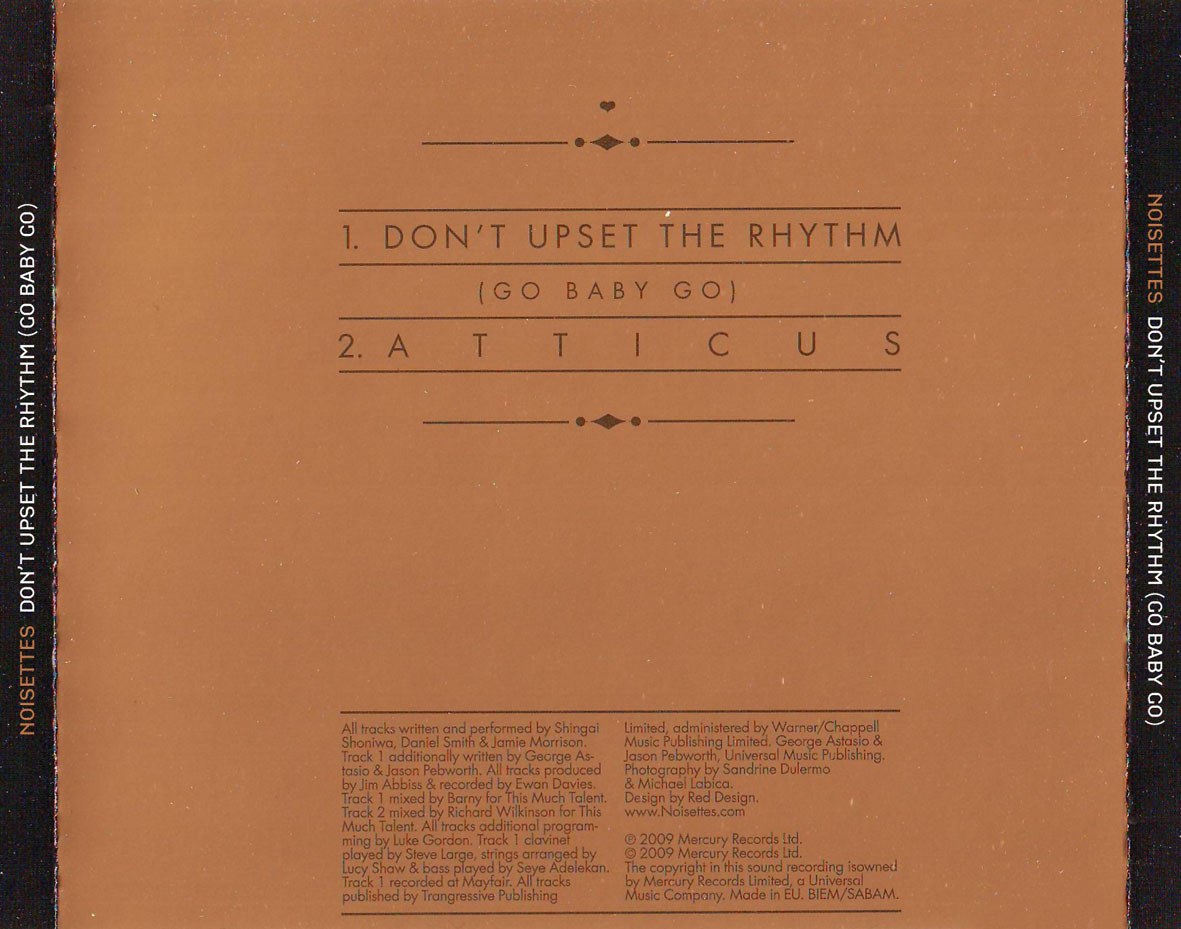 Cartula Trasera de Noisettes - Don't Upset The Rhythm (Go Baby Go) (Cd Single)