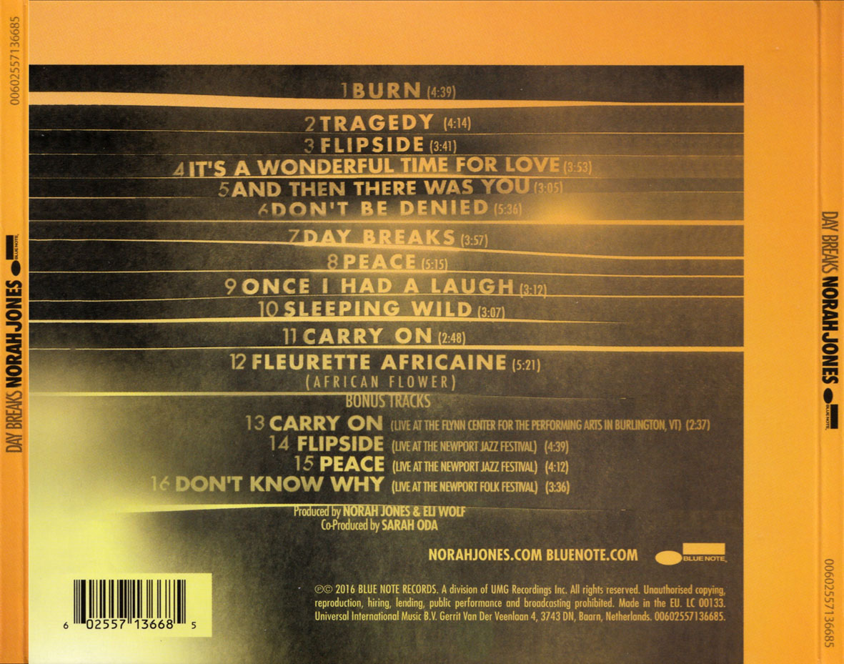 Cartula Trasera de Norah Jones - Day Breaks (Deluxe Edition)
