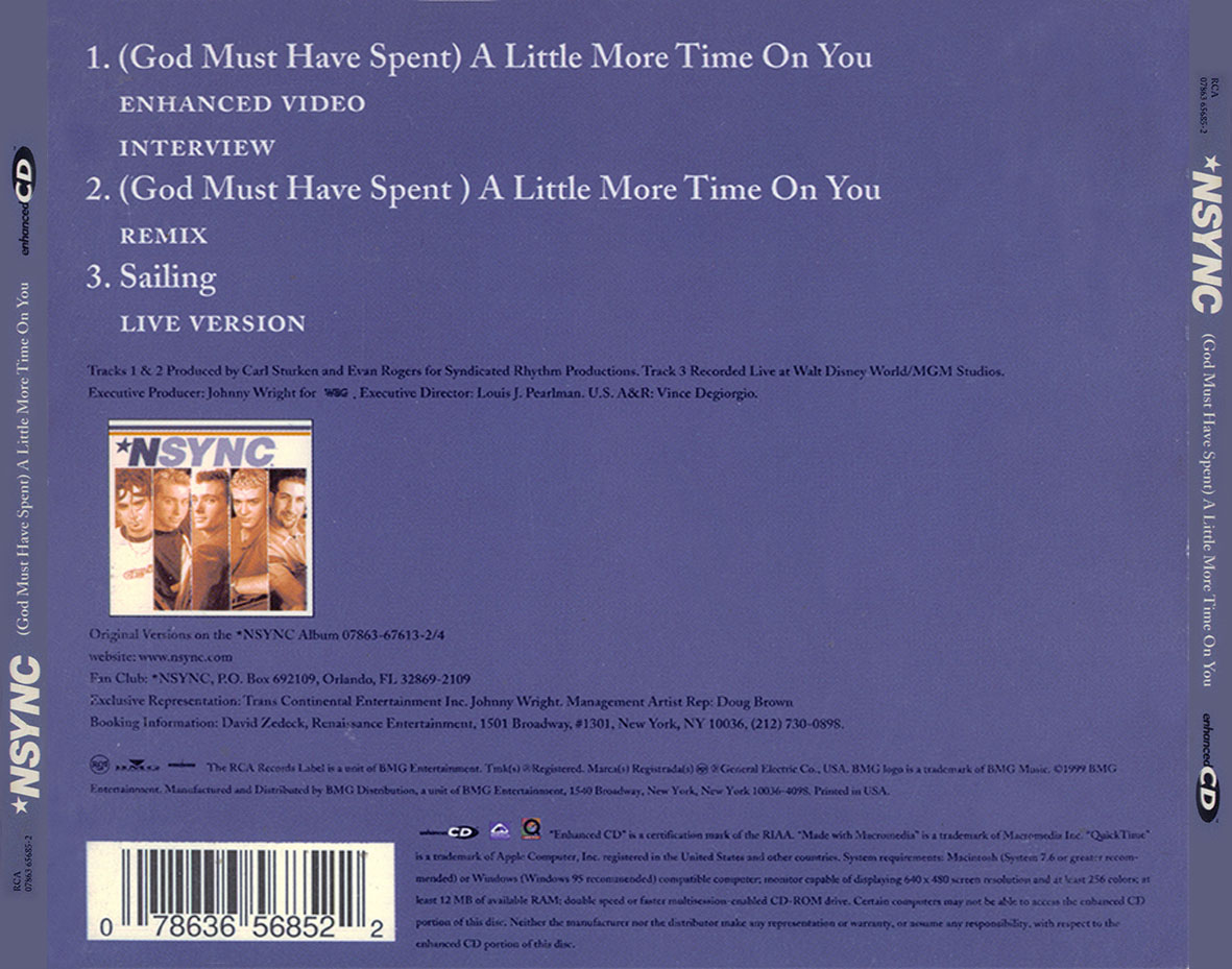 Cartula Trasera de Nsync - God Must Have Spent A Little More Time On You (Cd Single)