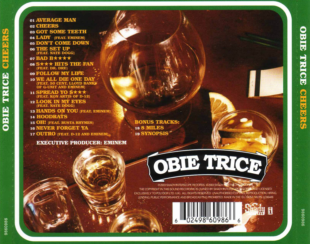 Cartula Trasera de Obie Trice - Cheers