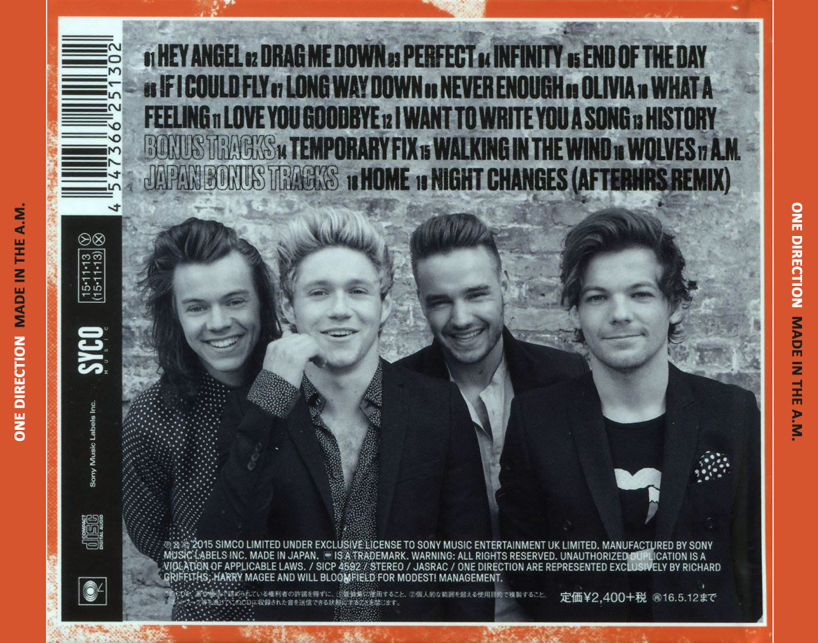 Cartula Trasera de One Direction - Made In The A.m. (Japanese Edition)