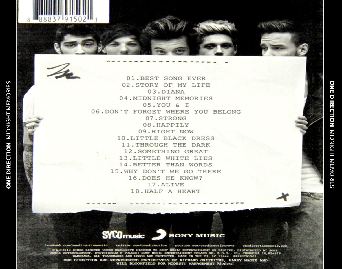 Cartula Trasera de One Direction - Midnight Memories (Deluxe Edition)