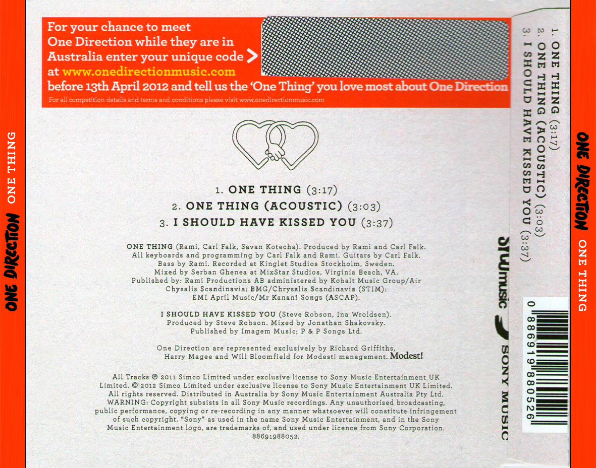 Cartula Trasera de One Direction - One Thing (Cd Single)