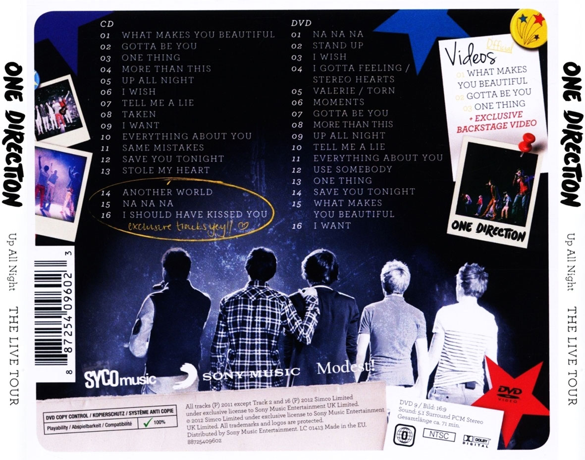 Cartula Trasera de One Direction - Up All Night: The Live Tour (Cd+dvd)
