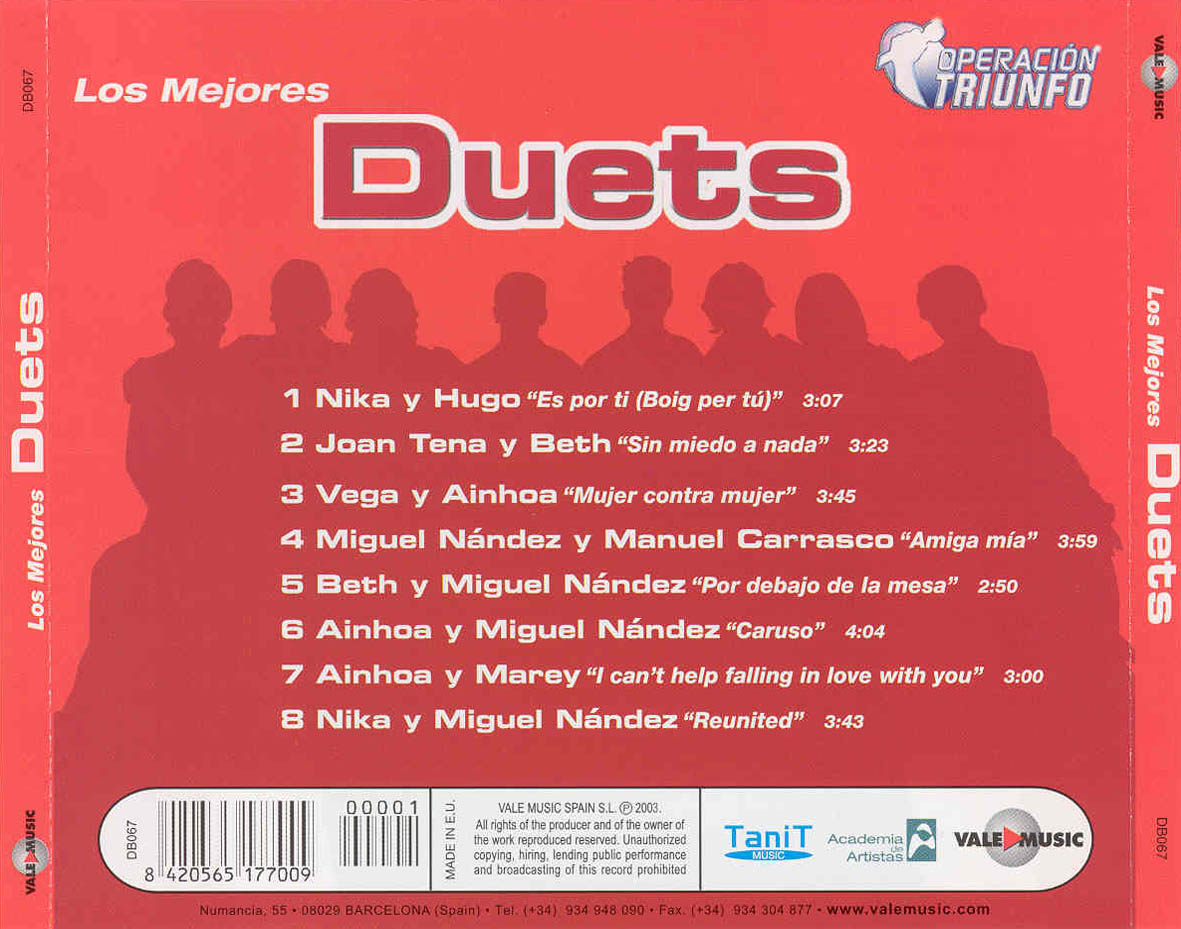 Cartula Trasera de Operacion Triunfo 2002-2003 Los Mejores Duets