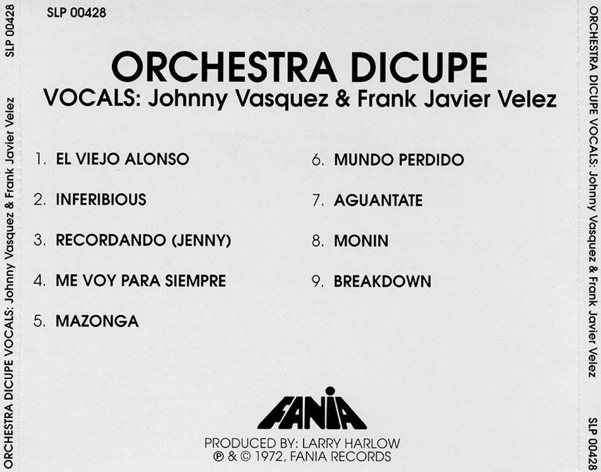 Cartula Trasera de Orchestra Dicupe - Orchestra Dicupe