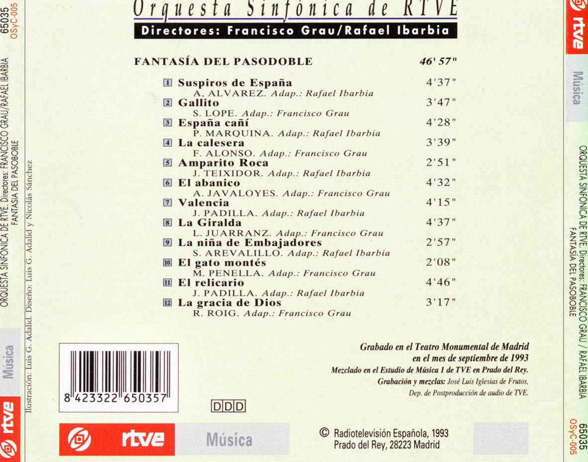 Cartula Trasera de Orquesta Sinfonica De Rtve - Fantasia Del Pasodoble