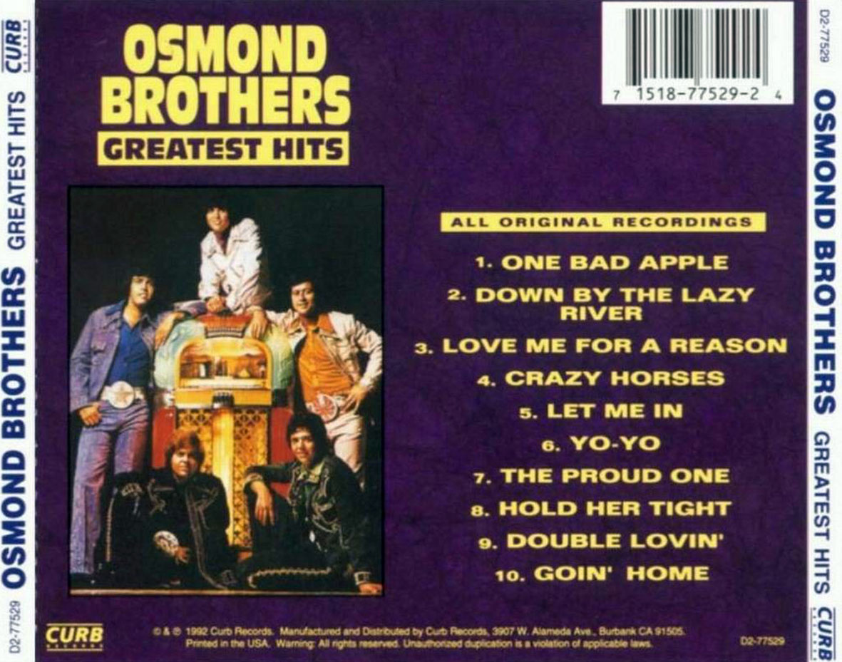 Carátula Trasera de Osmond Brothers - Greatest Hits - Portada