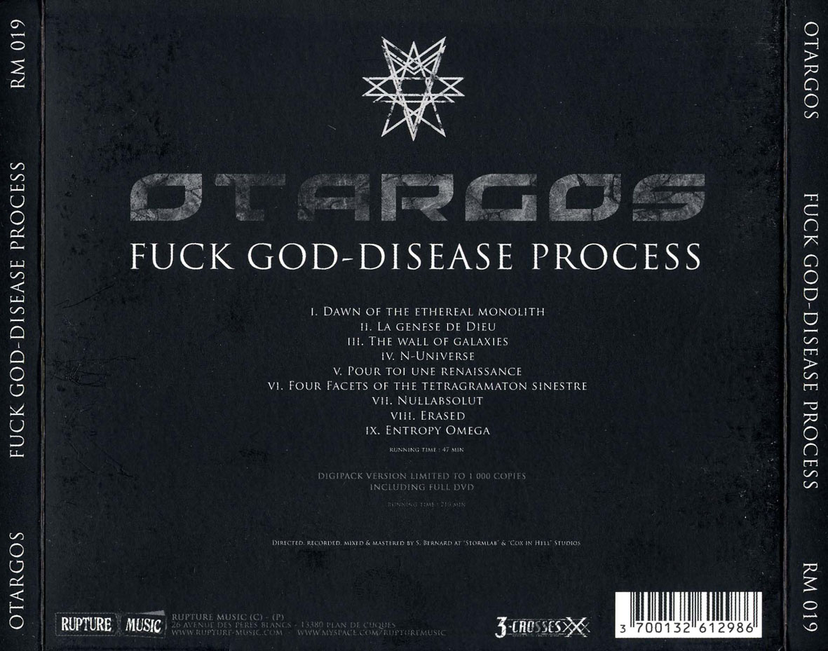 Cartula Trasera de Otargos - Fuck God-Disease Process