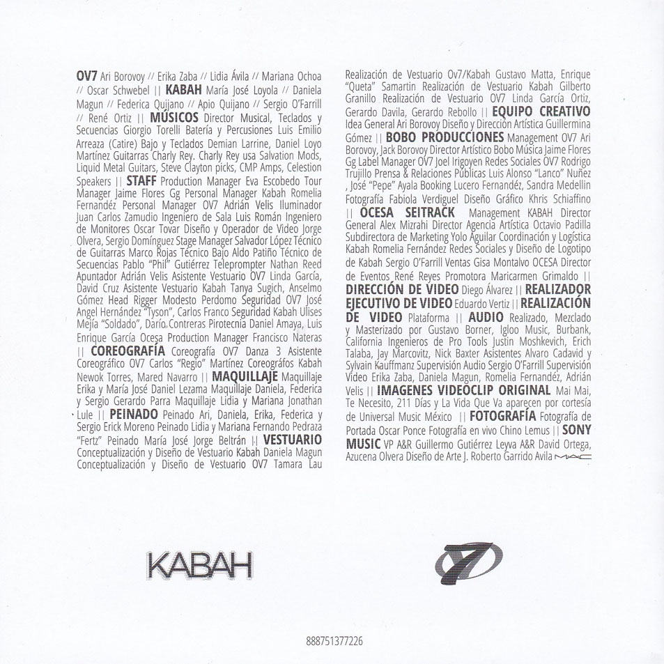 Cartula Interior Frontal de Ov7 & Kabah - En Vivo
