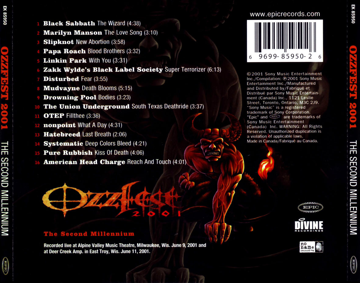 Cartula Trasera de Ozzfest 2001: The Second Millennium