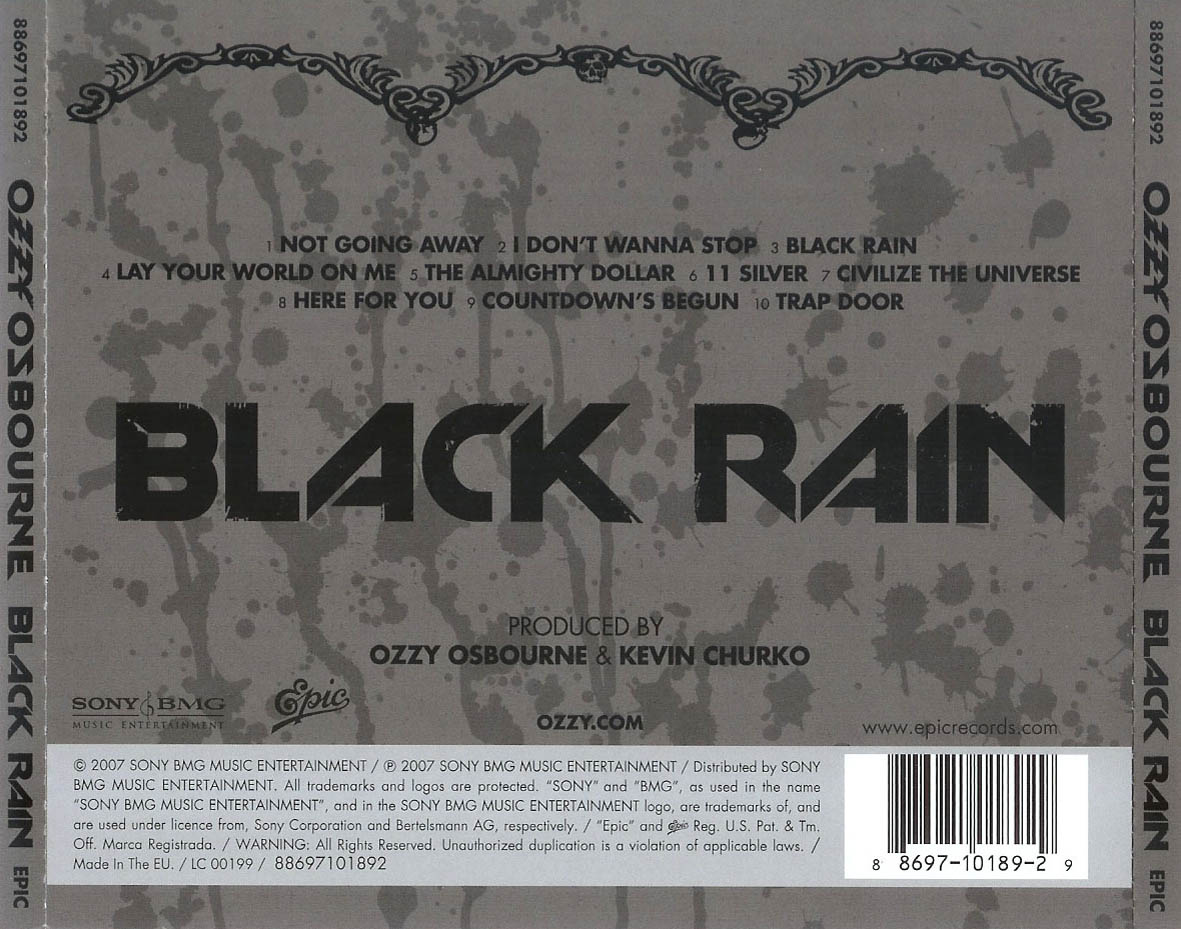 Cartula Trasera de Ozzy Osbourne - Black Rain