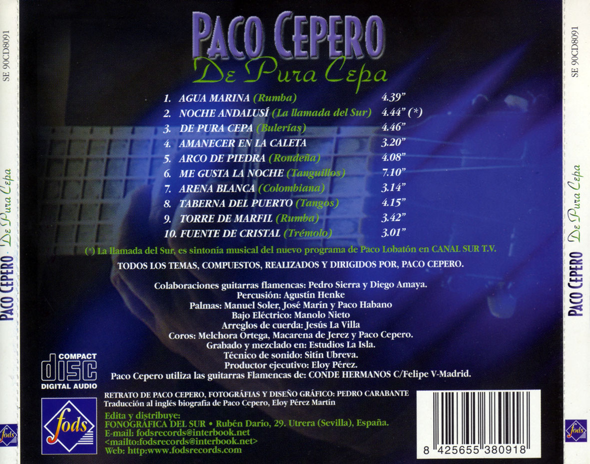 Cartula Trasera de Paco Cepero - De Pura Cepa