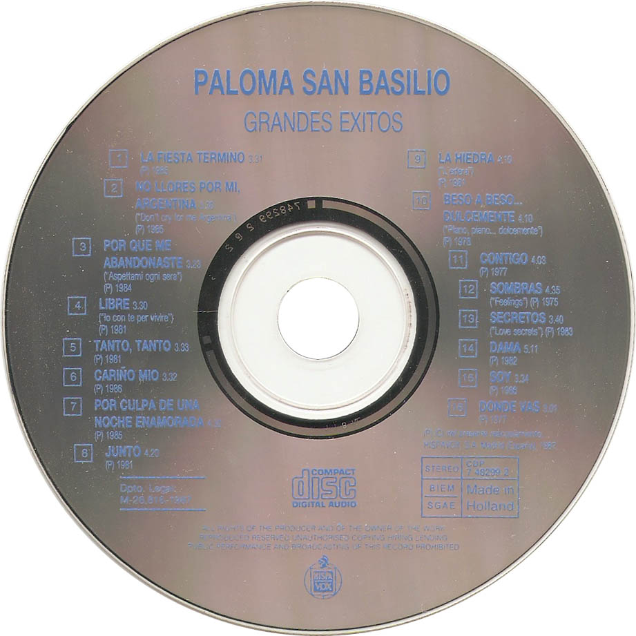 Cartula Cd de Paloma San Basilio - Grandes Exitos