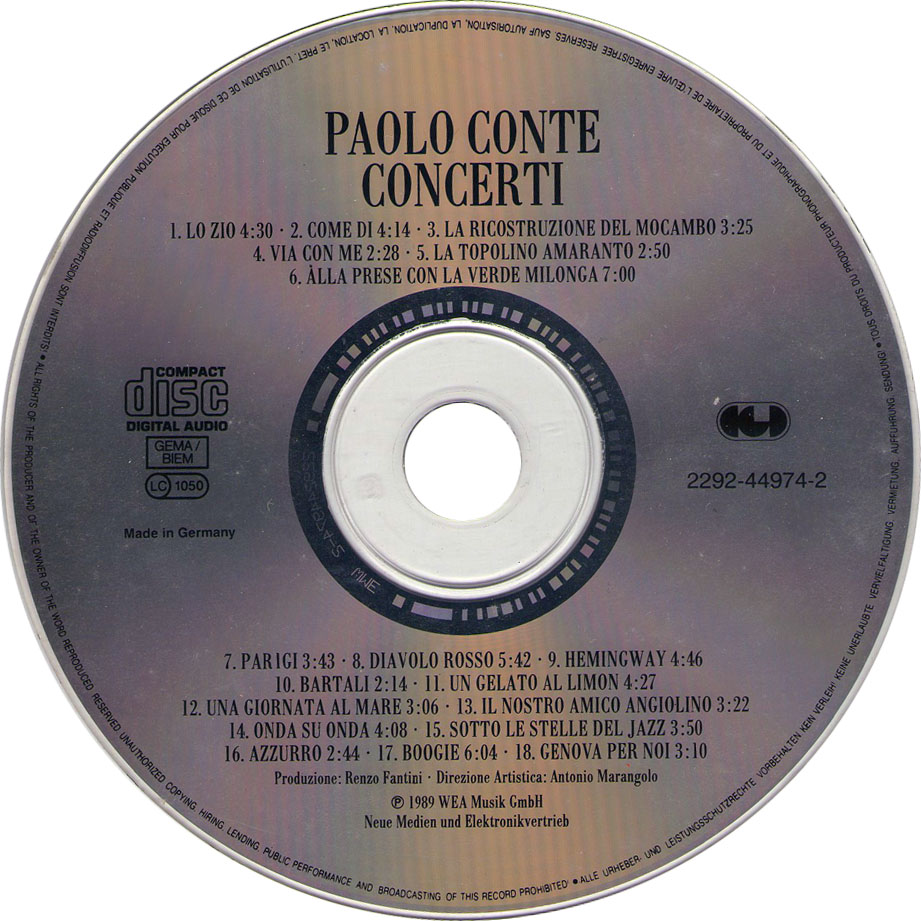 Carátula Cd de Paolo Conte - Concerti