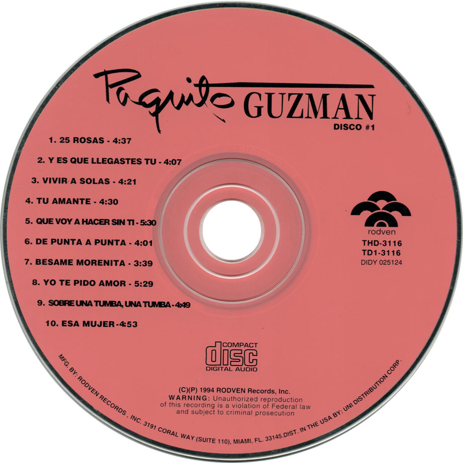 Cartula Cd1 de Paquito Guzman - Oro Salsero: 20 Exitos