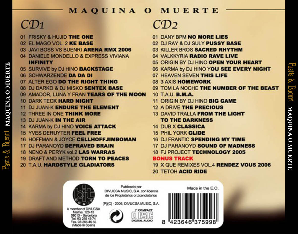 Cartula Trasera de Pastis & Buenri Maquina O Muerte