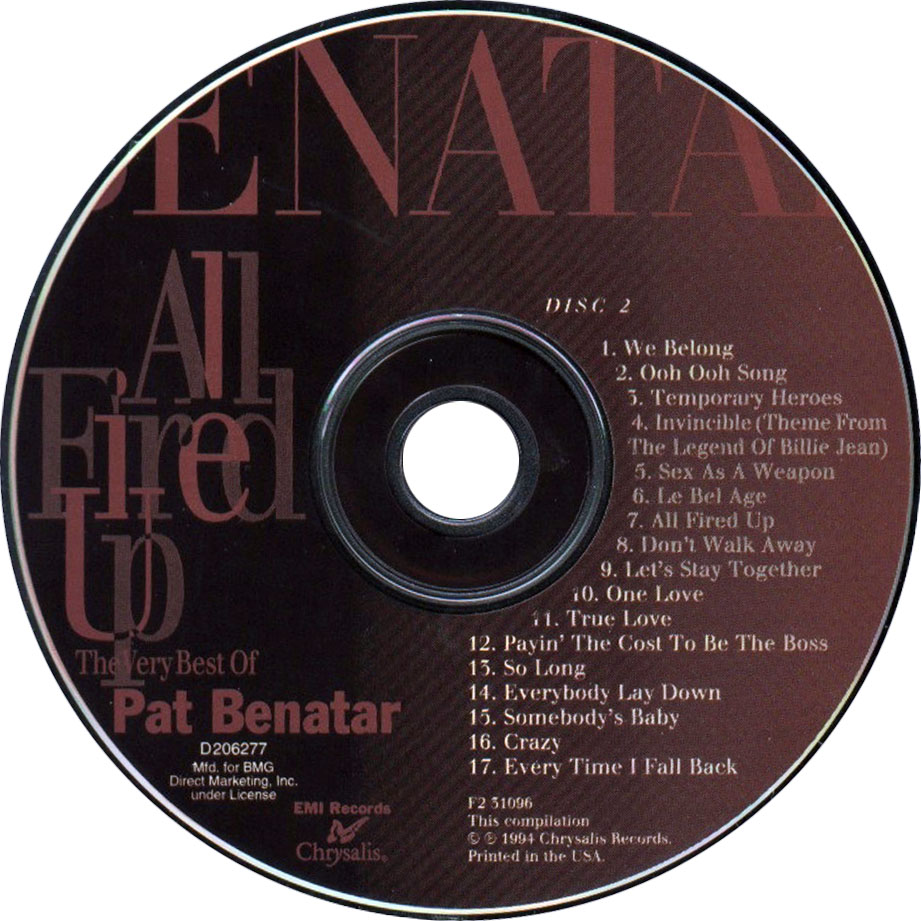 Cartula Cd2 de Pat Benatar - All Fired Up: The Very Best Of Pat Benatar